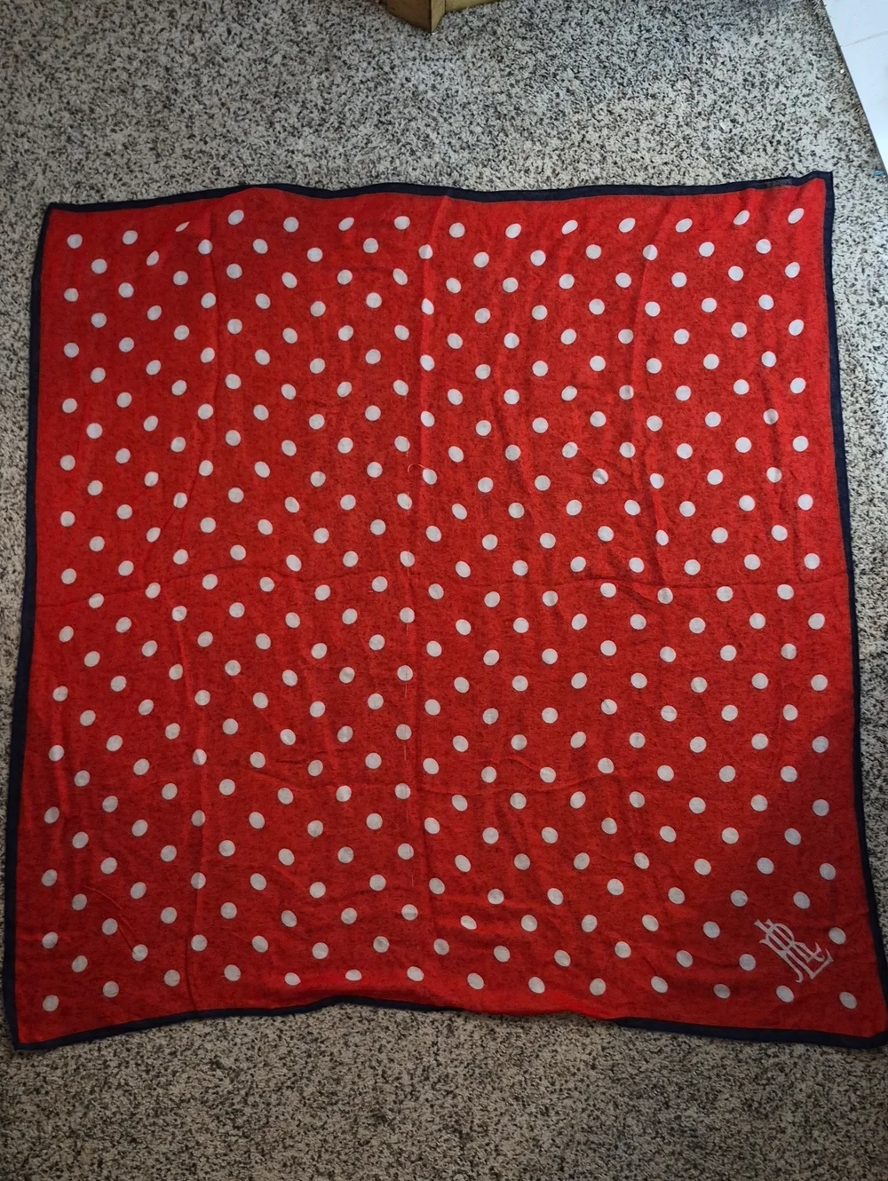Lauren Ralph Lauren Red White Polka Dot Silk Oversized Square Scarf Shawl 40x42